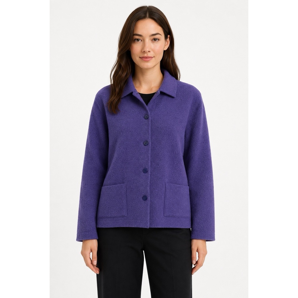 Vintage Eileen Fisher Boiled Wool Jacket Women L Purple Button Front Pockets